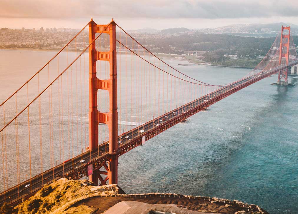 Aerial image of the golden gate bridge in San Francisco